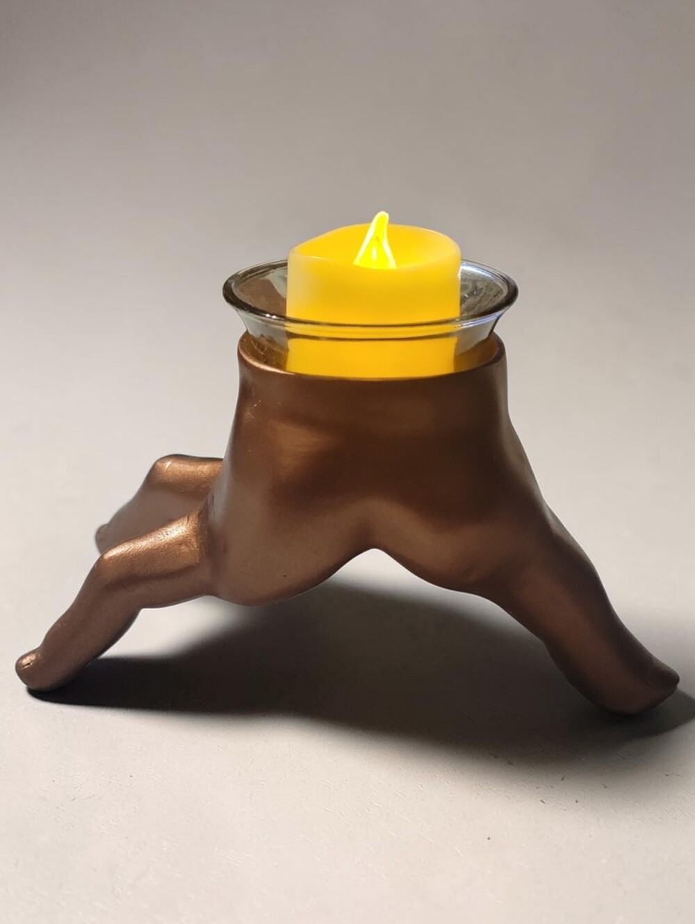 Addam's Family Thing Halloween Copper Leaf Hand Votive Tealight Candle Holder - Picture 4 of 6